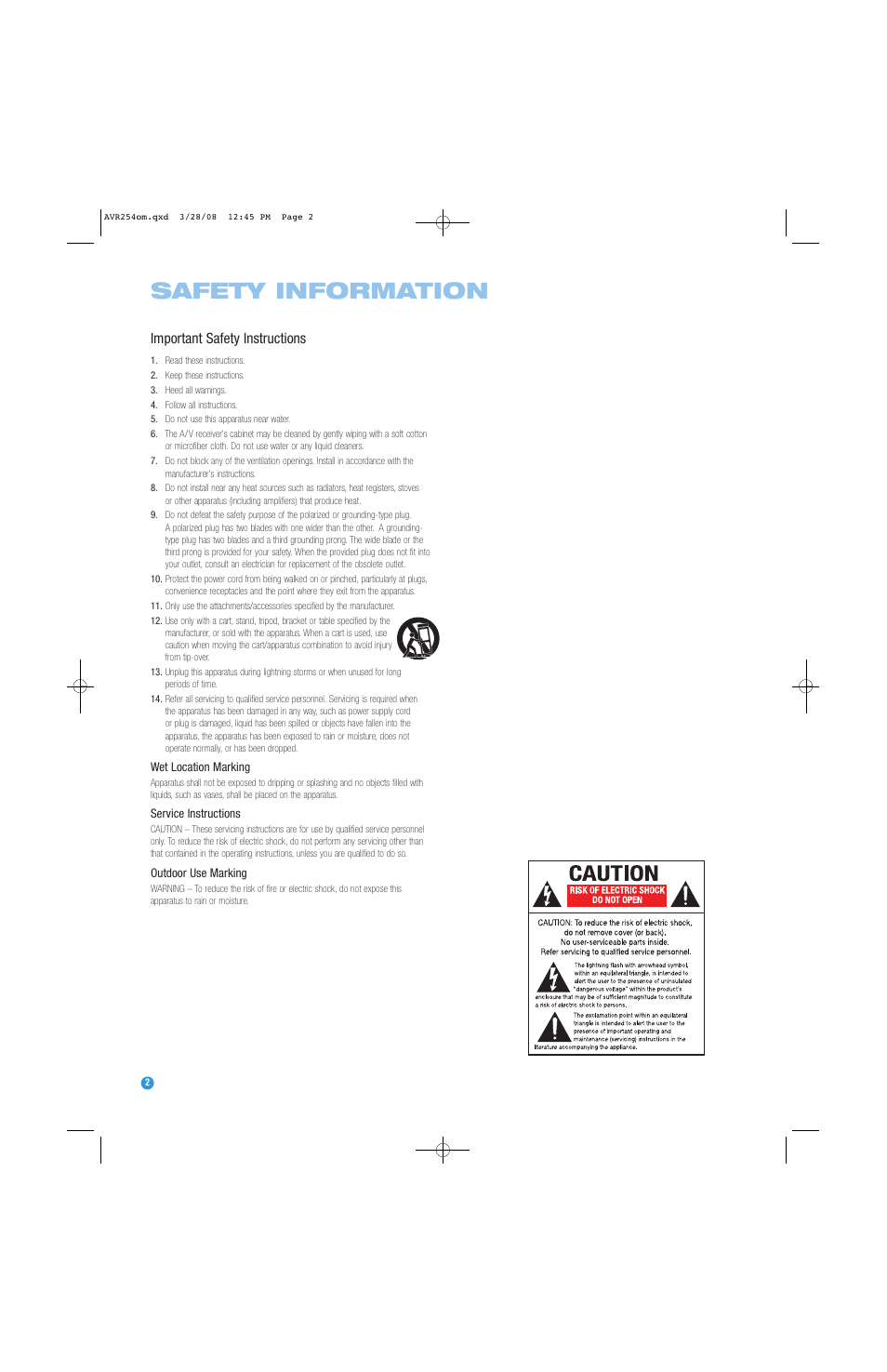 Safety information, Important safety instructions | Harman-Kardon AVR