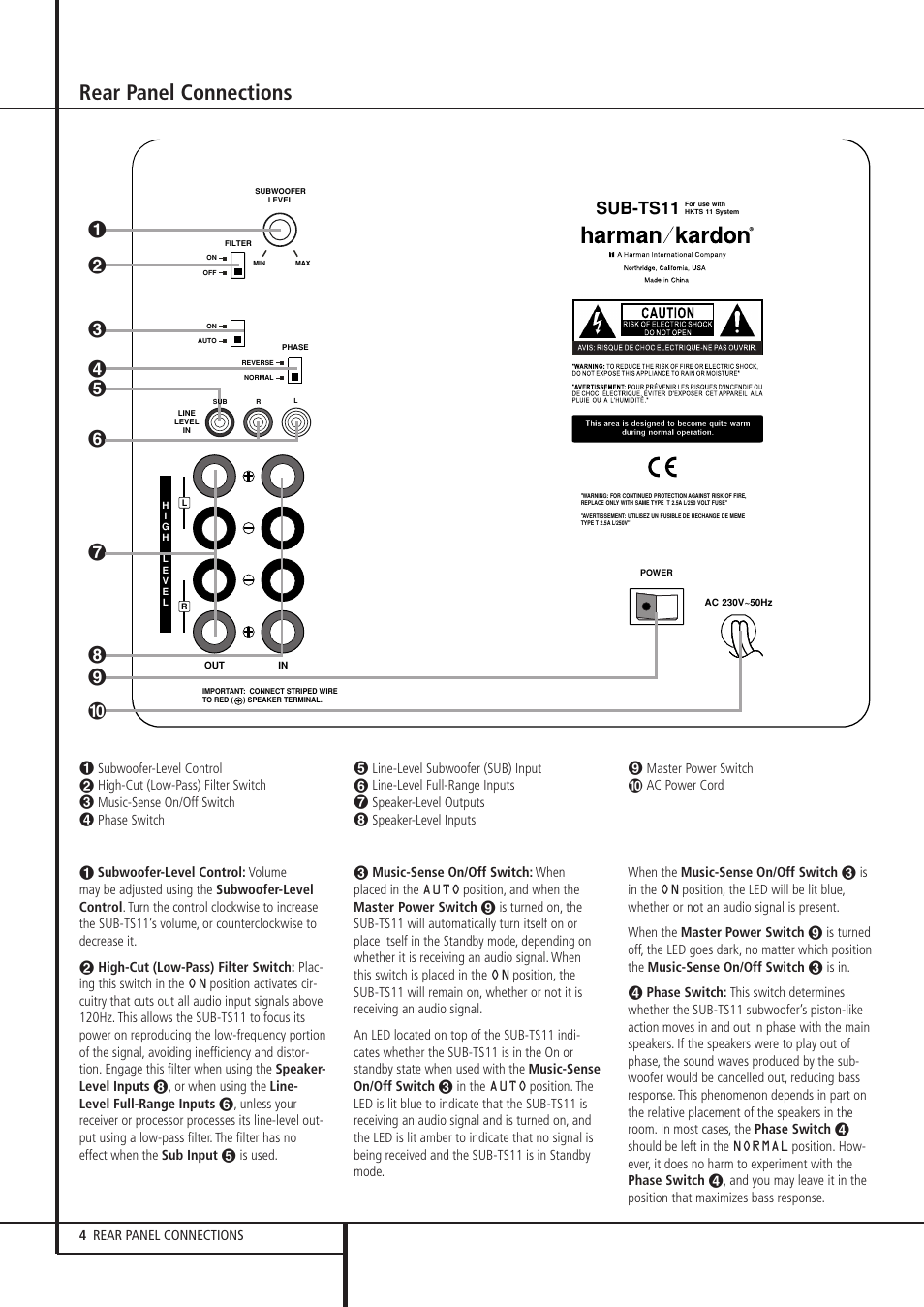Rear panel connections, Sub-ts11 | Harman-Kardon HKTS 11 User Manual | Page 4 15