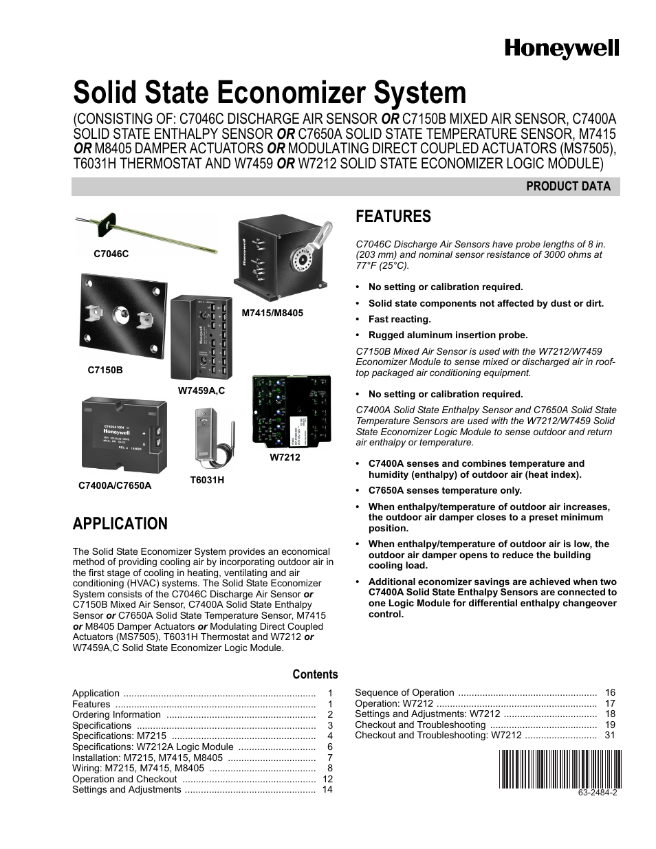 Works w/ M7415 Damper Actuators Honeywell W7459A1001 Economizer Logic Module 