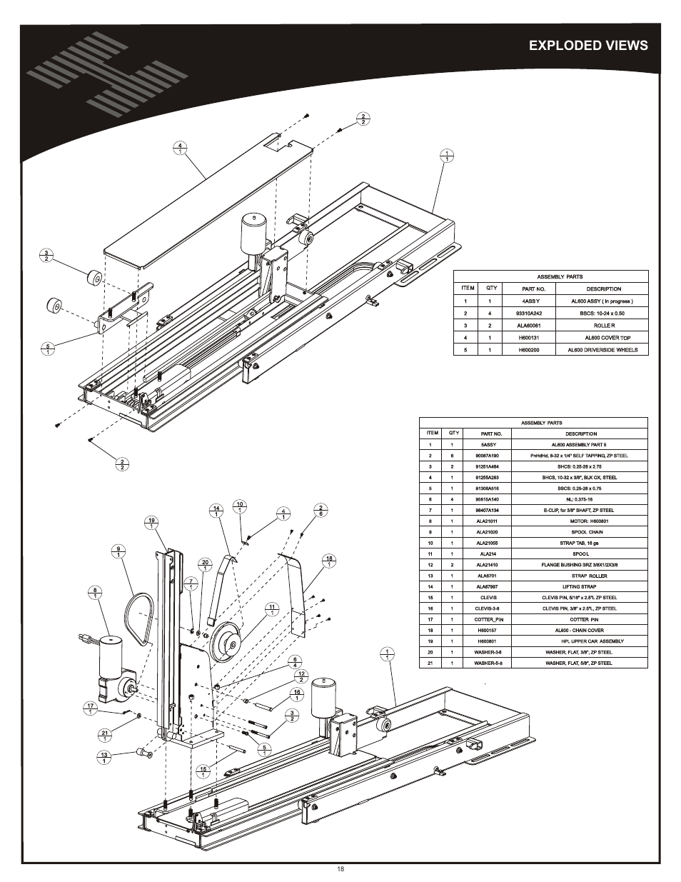 Lifting Tower motor Exploded Views Harmar Mobility AL600 User Manual
