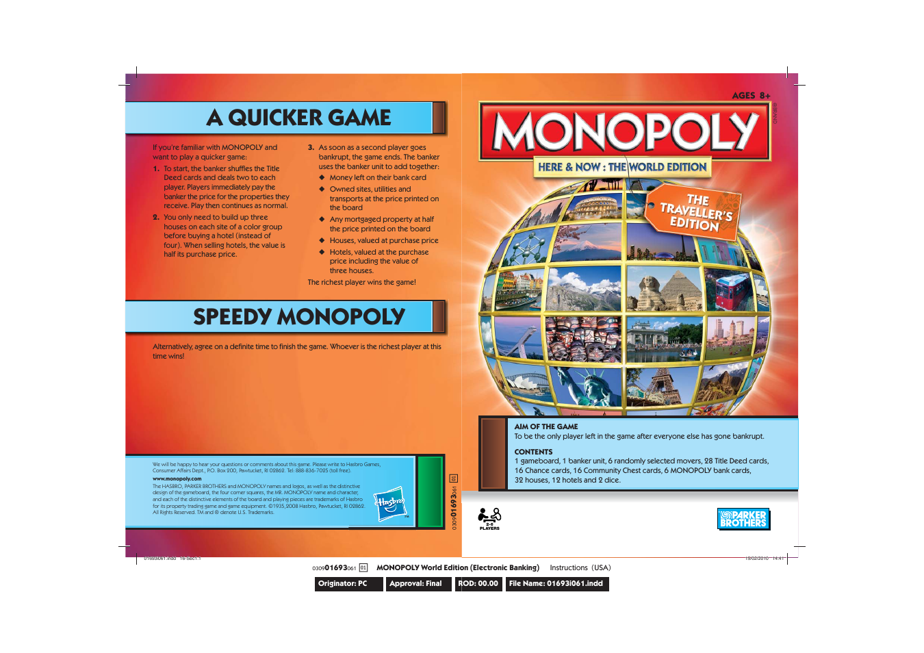 Monopoly Here & Now World Ed Title Deeds Chance & Community Chest Cards Pieces 