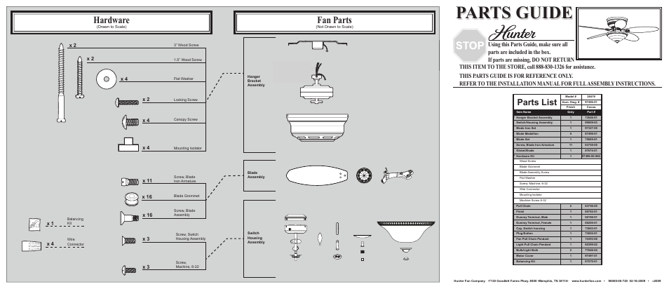Hunter Fan Ceiling Parts 28419 User Manual 2 Pages Hunter Fan Ceiling Parts 28419 User, Hunter Ceiling Fan Parts