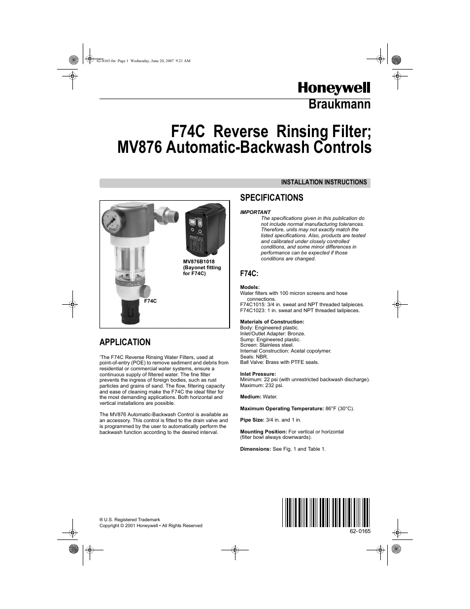 Honeywell BRAUKMANN MV876 User Manual | 8 pages