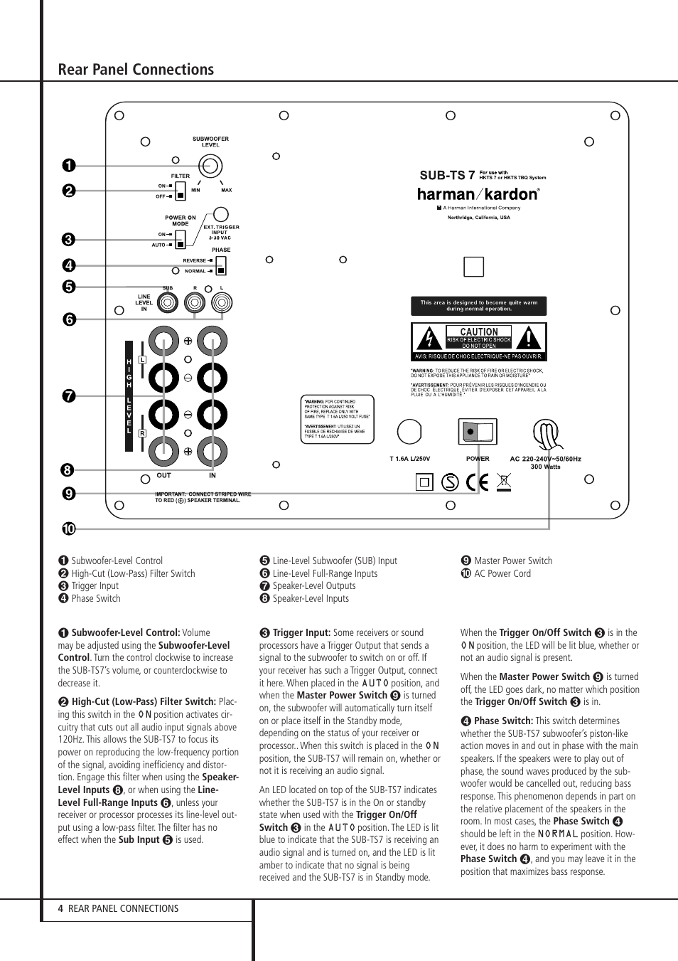 heel veel generatie Kwelling Rear panel connections | Harman-Kardon HKTS 7 User Manual | Page 4 / 16 |  Original mode