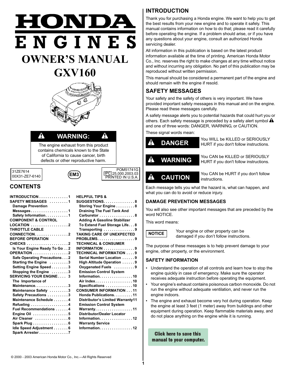 palm Geelachtig een paar HONDA GXV160 User Manual | 12 pages