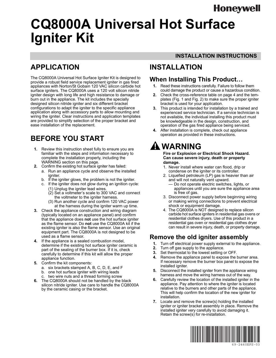 Honeywell CQ8000A User Manual | 8 pages