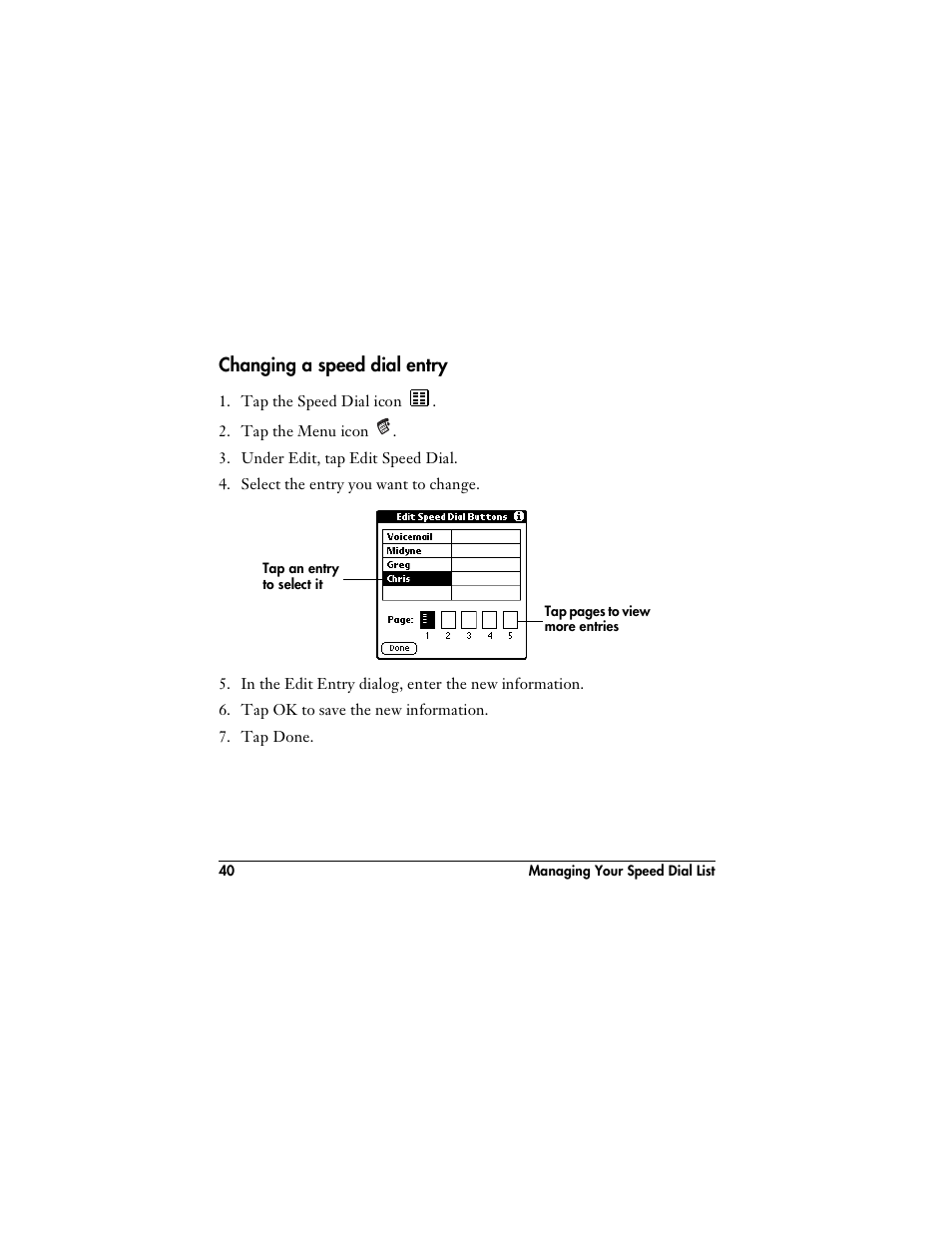 Changing a speed dial entry | Handspring VisorPhone User Manual | Page 46 / 116