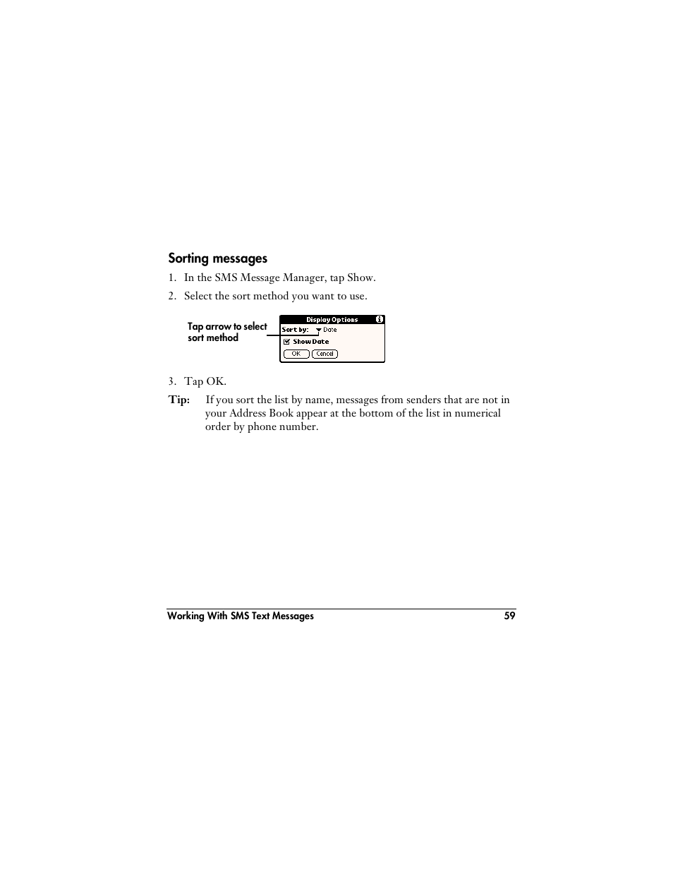 Sorting messages | Handspring VisorPhone User Manual | Page 65 / 116