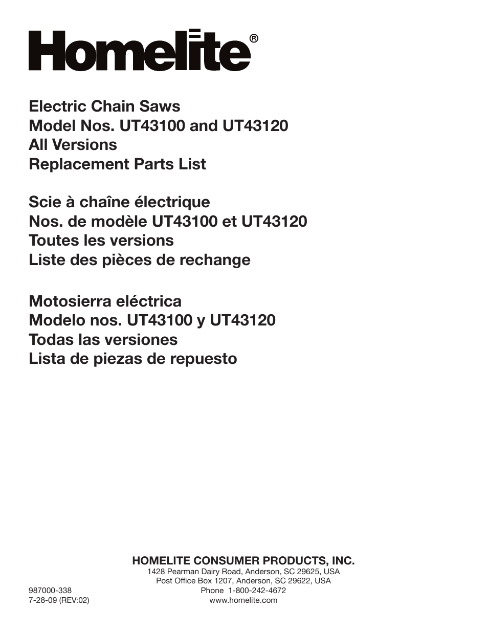 Homelite UT43120 User Manual | 4 pages