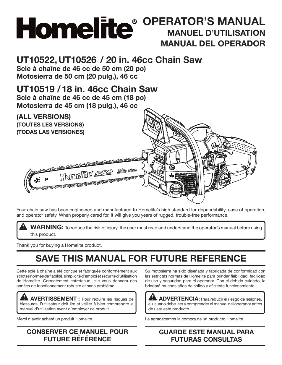 Homelite UT10519 User Manual | 120 pages