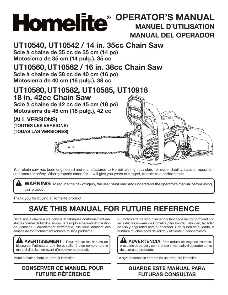 Homelite UT10585 User Manual | 124 pages