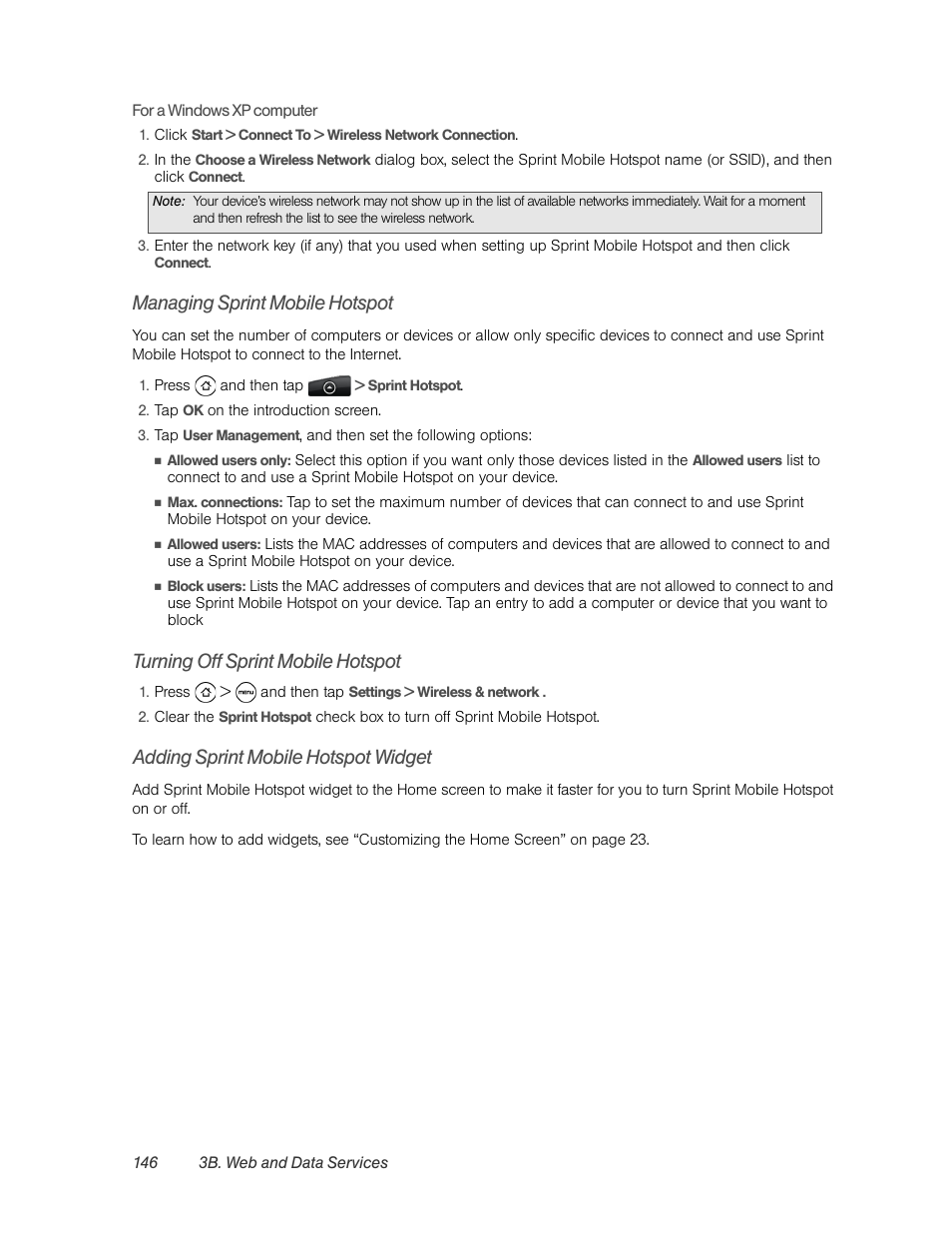 Managing sprint mobile hotspot, Turning off sprint mobile hotspot, Adding sprint mobile hotspot widget | HTC EVO 4G User Manual | Page 156 / 197