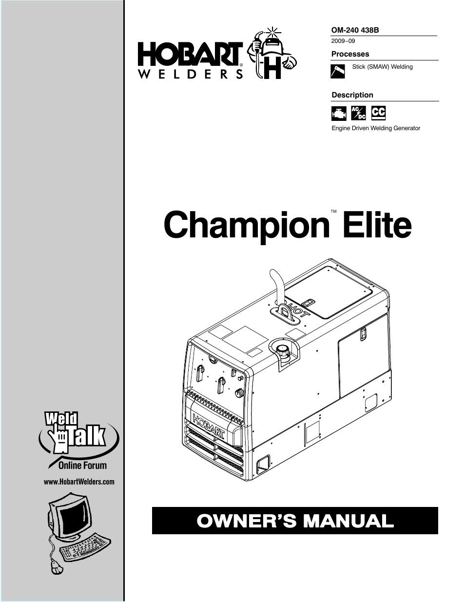 Hobart Welding Products CHAMPION ELITE OM-240 438B User Manual | 72 pages