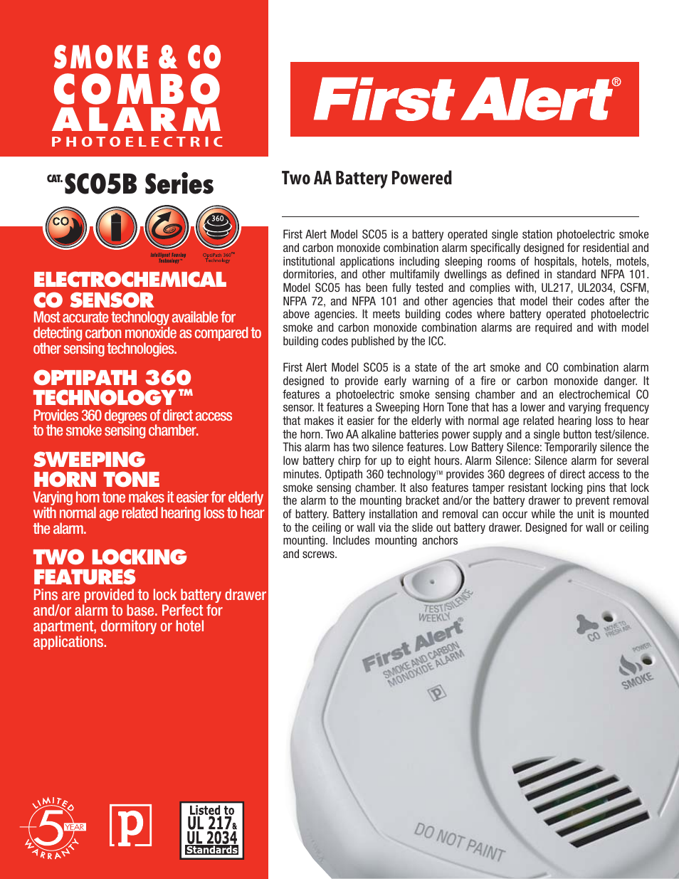 First Alert SC05B User Manual | 2 pages
