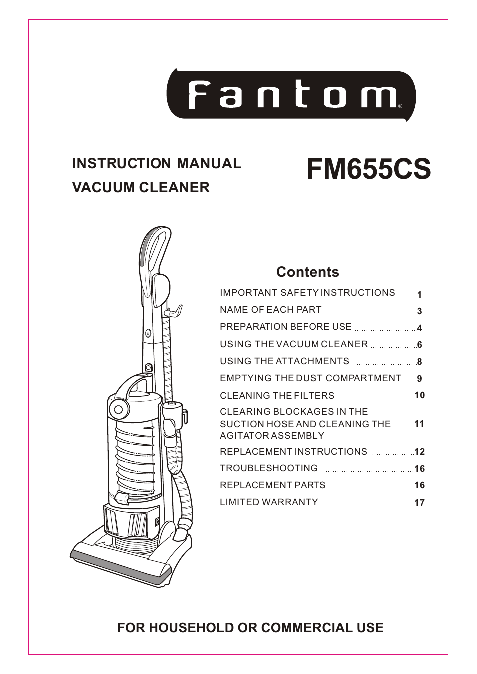 Fantom Vacuum FM655CS User Manual | 19 pages