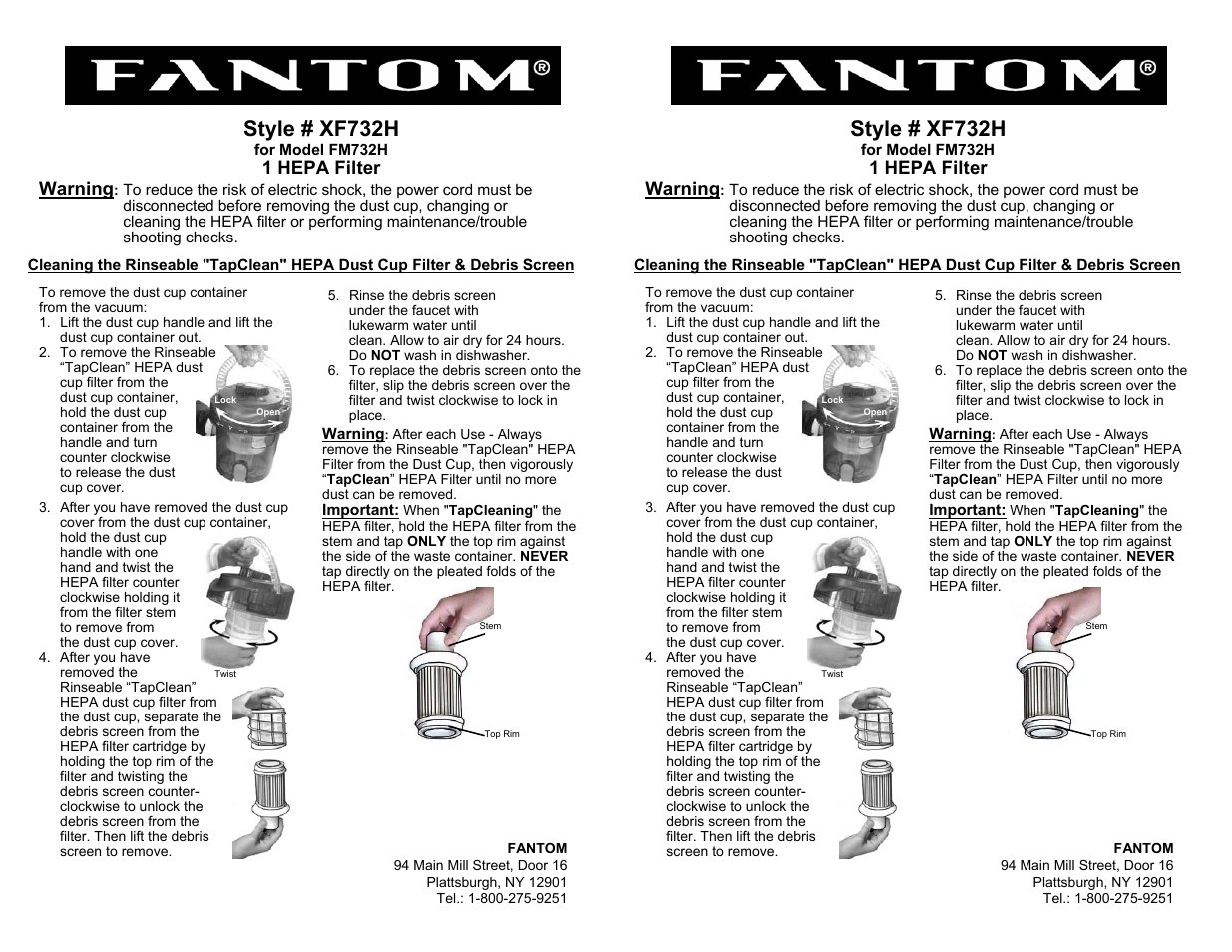 Fantom Vacuum FM732H User Manual | 2 pages
