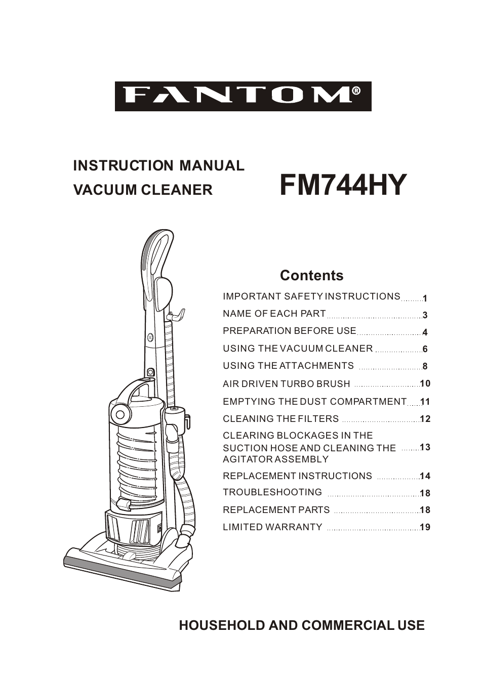 Fantom Vacuum FM744HY User Manual | 4 pages
