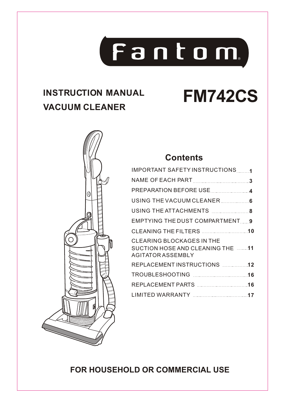 Fantom Vacuum FM742CS User Manual | 19 pages