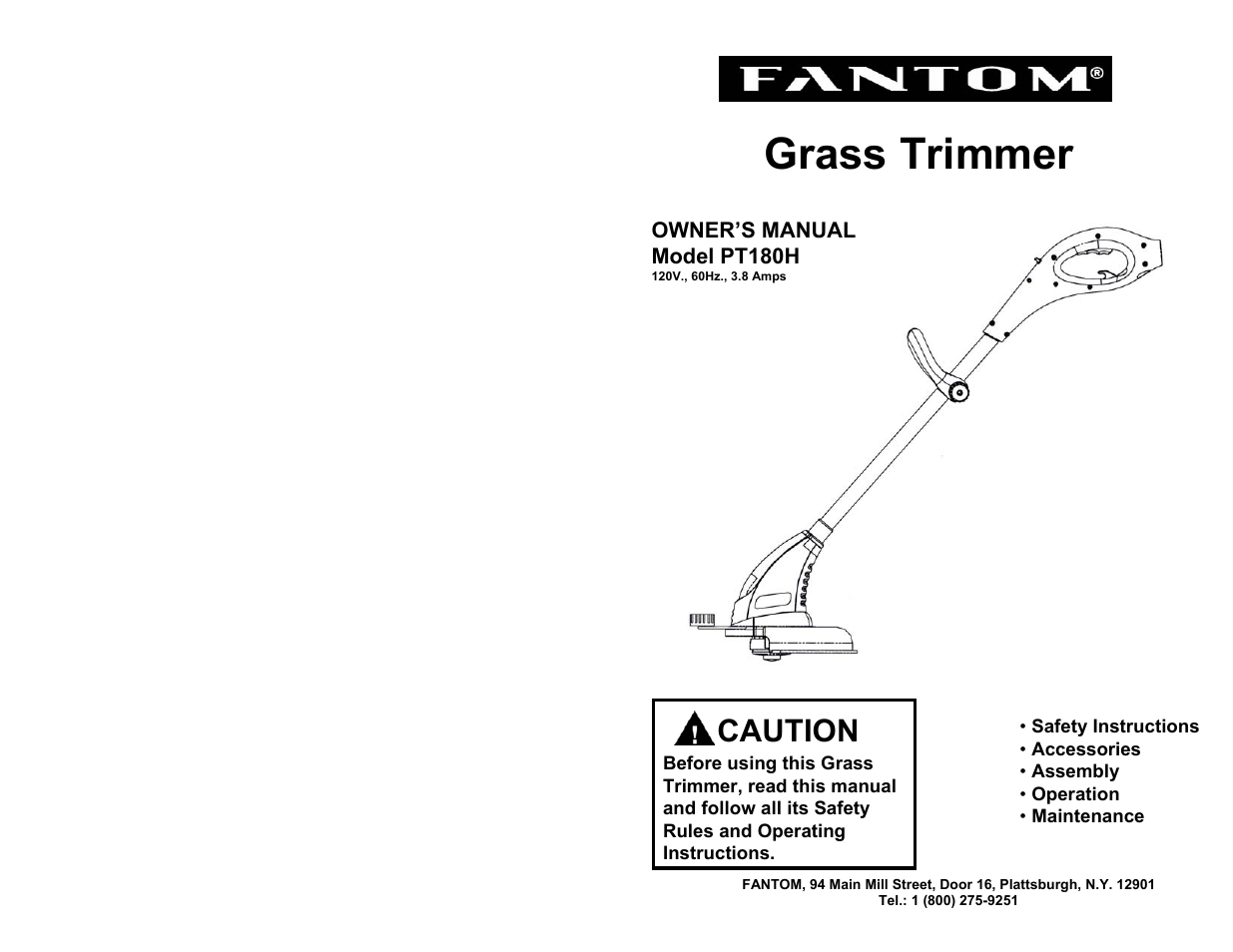 Fantom Vacuum PT180H User Manual | 6 pages