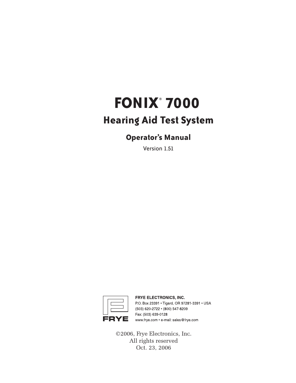Frye FONIX 7000 User Manual | 216 pages
