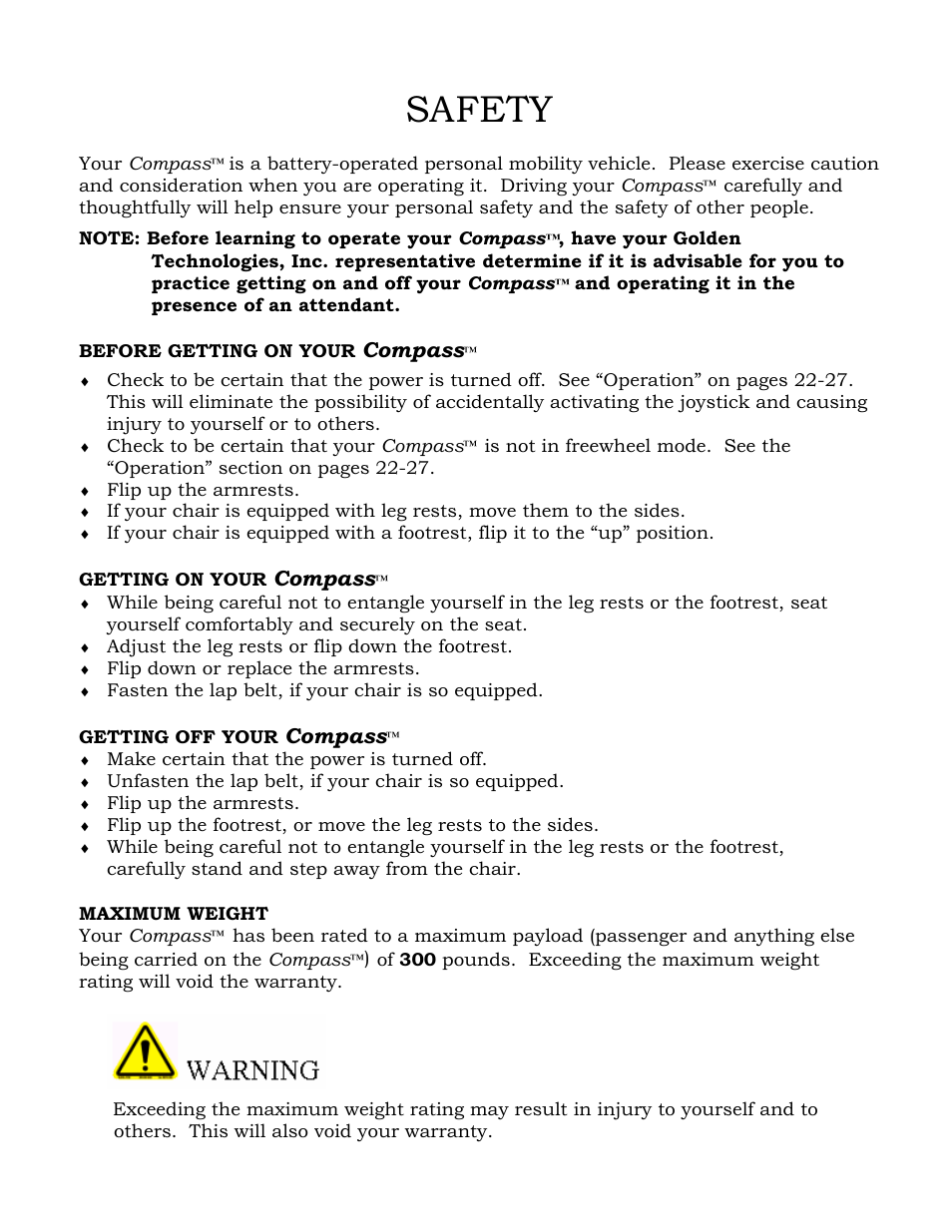 Safety | Golden Technologies GP601 SS User Manual | Page 5 / 35