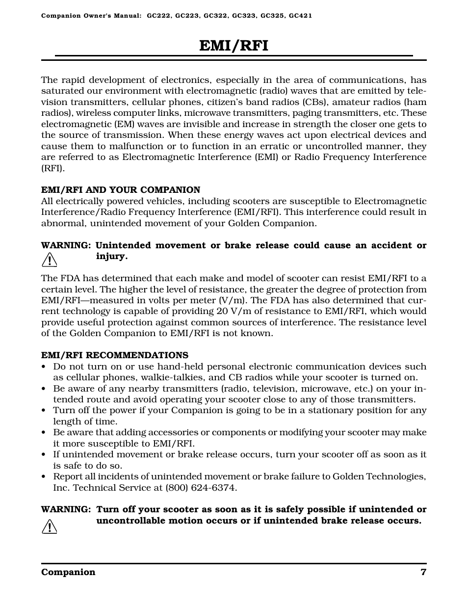 Emi/rfi | Golden Technologies Companion II User Manual | Page 9 / 41