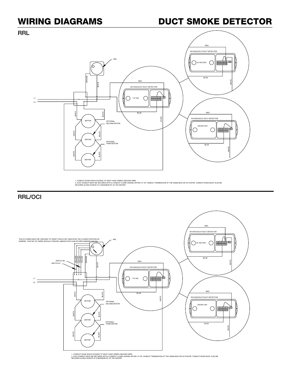Duct smoke detector wiring diagrams, Rrl rrl/oci | Greenheck Fan DH100ACDCLP User Manual | Page 5 / 8