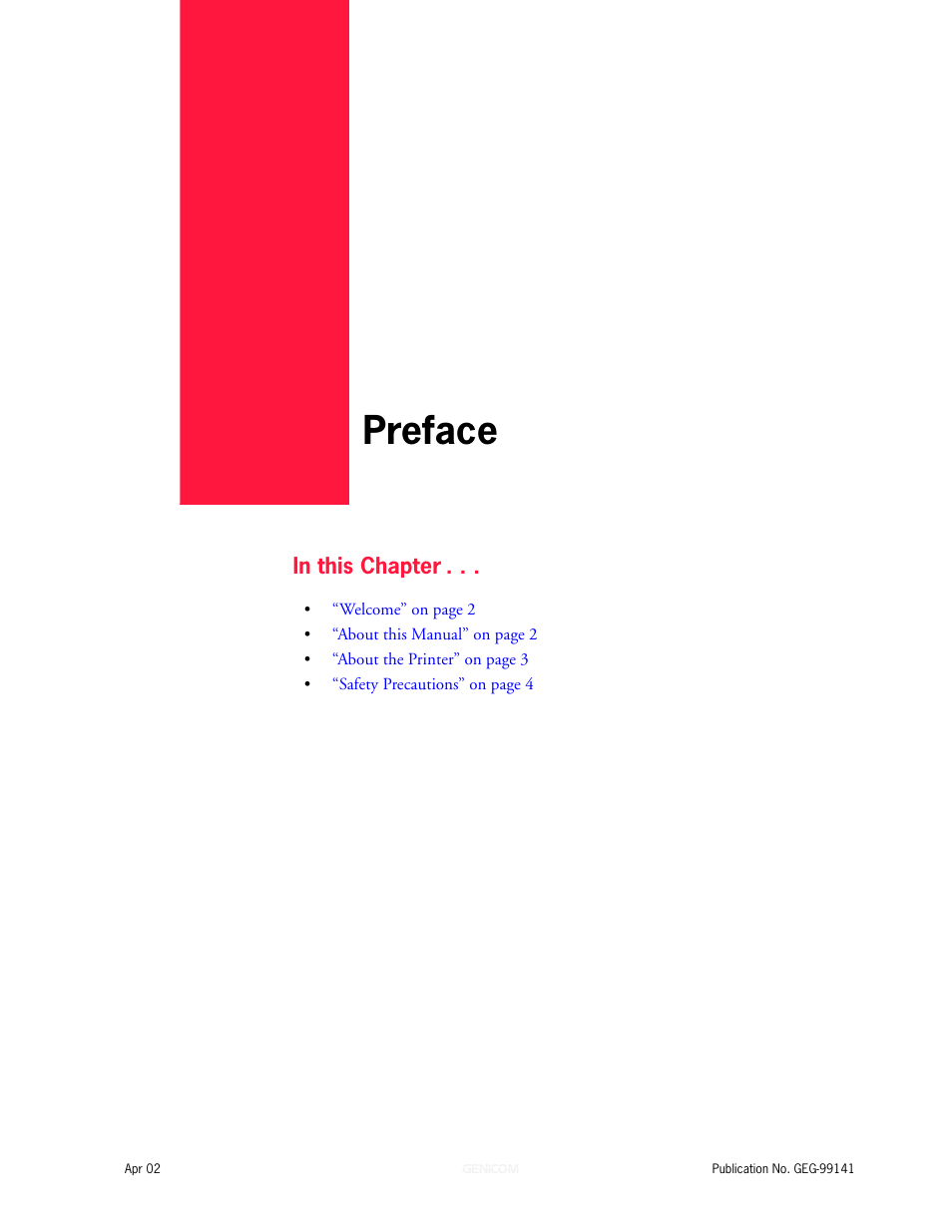 Preface | Genicom cL160 User Manual | Page 9 / 216