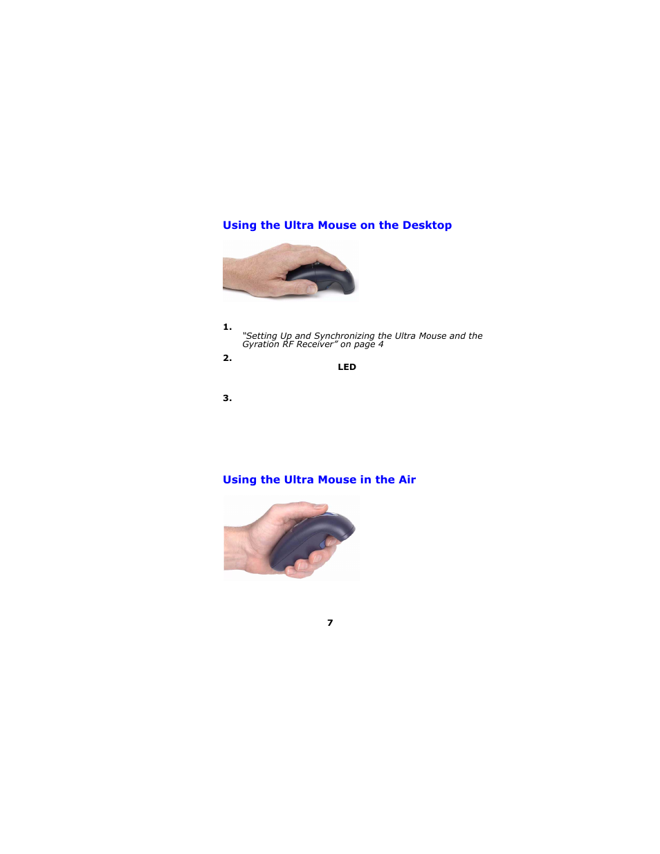 Using the ultra mouse on the desktop, Using the ultra mouse in the air | Gyration Ultra Cordless Optical Mouse User Manual | Page 10 / 22