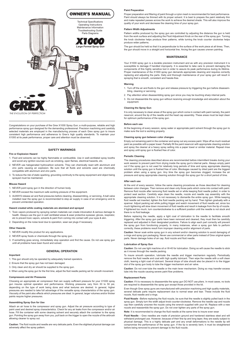 Grex Power Tools X1000 User Manual | 2 pages