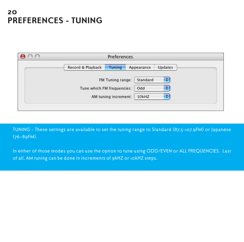 Preferences - tuning | Griffin Technology Radio Shark2.0 shark 2.0 User Manual | Page 20 / 26