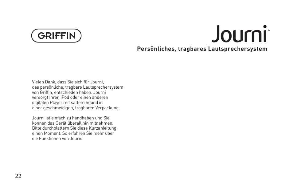 Journi | Griffin Technology Griffin TuneBuds Personal Mobile Speaker System User Manual | Page 22 / 42