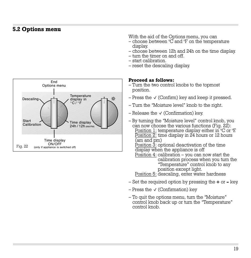 2 options menu | Gaggenau ED221 User Manual | Page 20 / 46