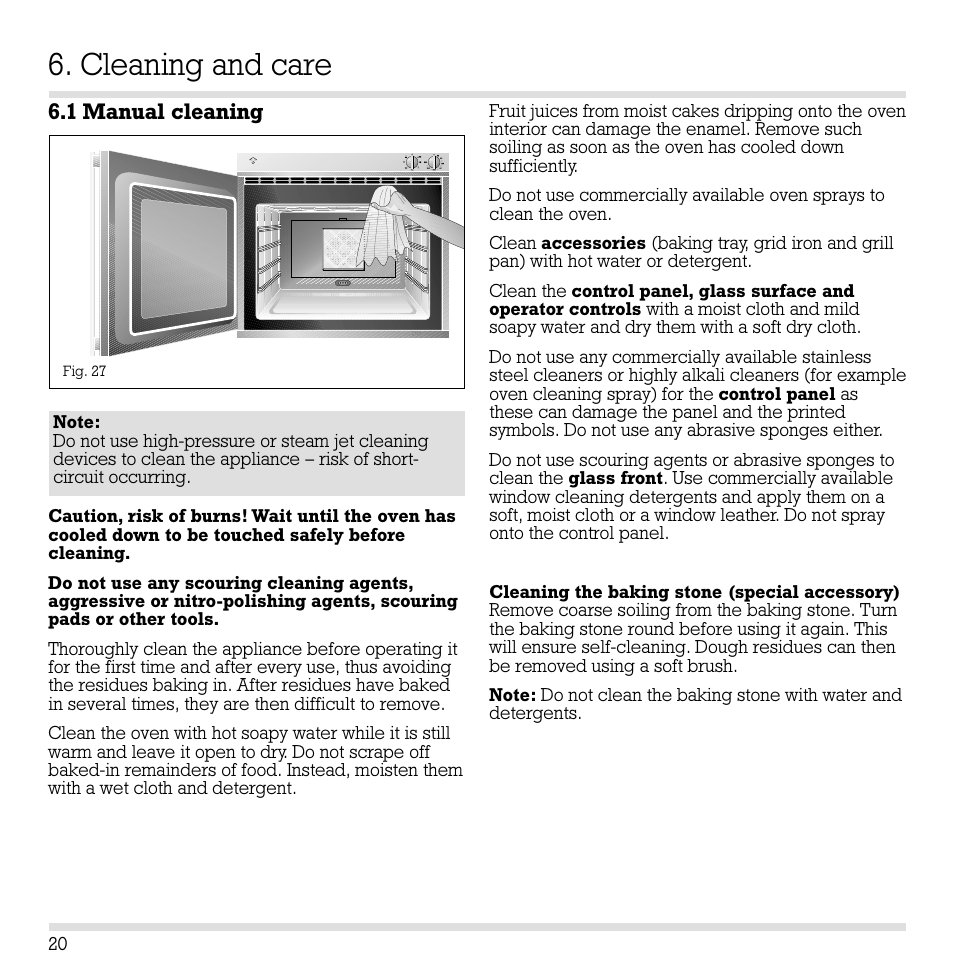 Cleaning and care, 1 manual cleaning | Gaggenau EB 204/205 User Manual | Page 21 / 26