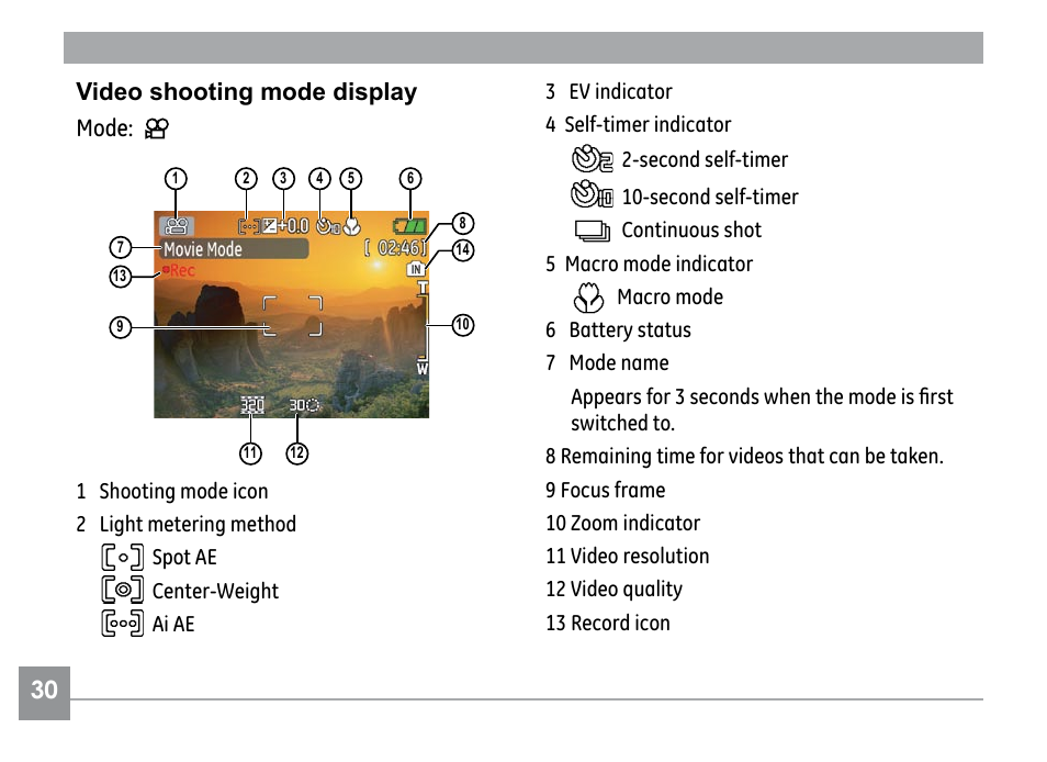 0  0  video shooting mode display mode | GE H855 User Manual | Page 34 / 90