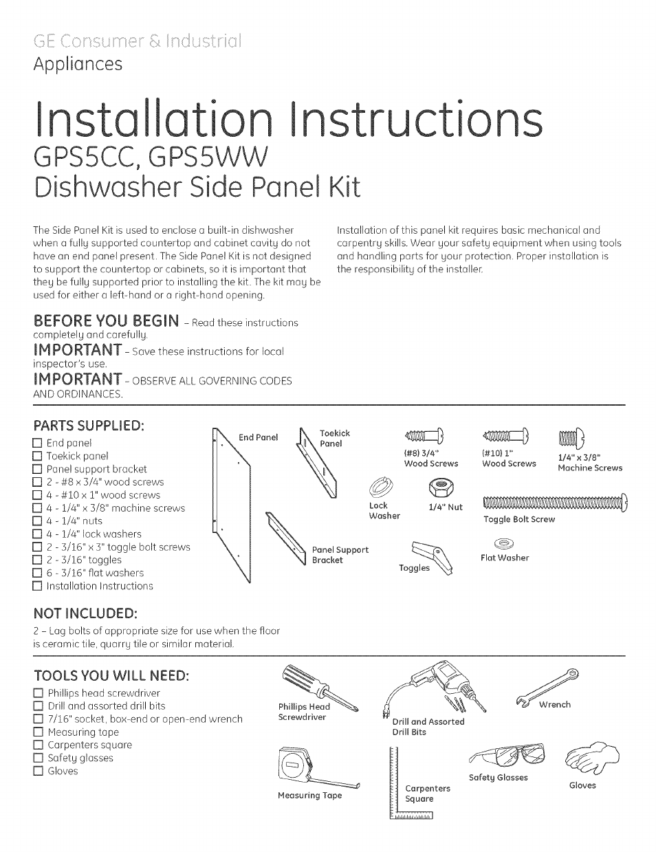 GE GPS5WW User Manual | 4 pages