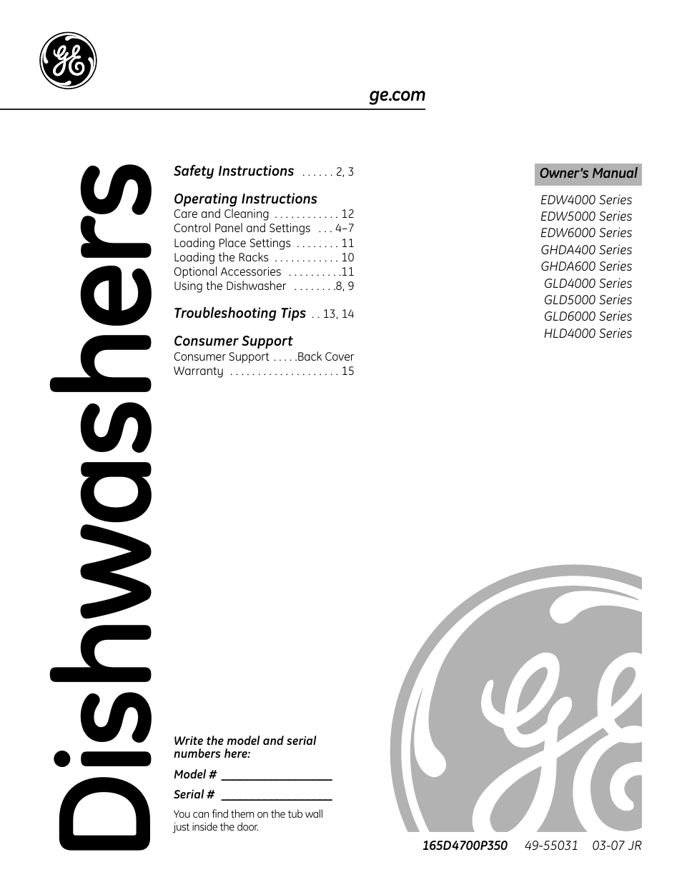 GE EDW4000 User Manual | 16 pages