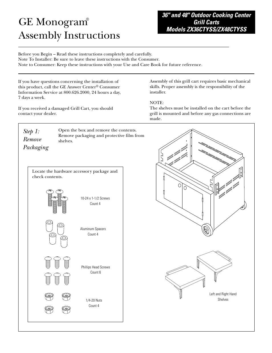 GE MONOGRAM ZX48CTYSS User Manual | 4 pages