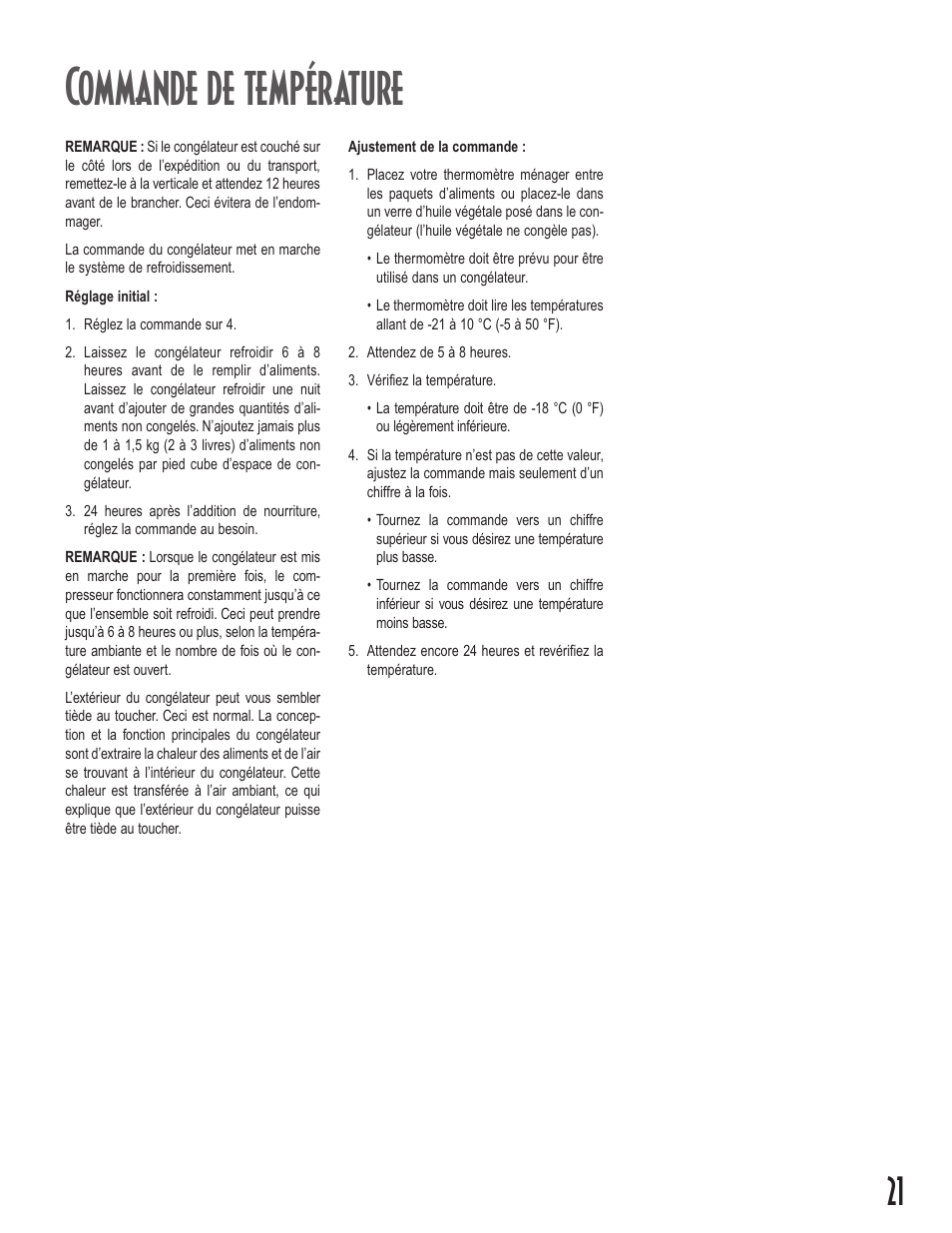 Commande de température | Maytag Upright Freezers User Manual | Page 21 / 48