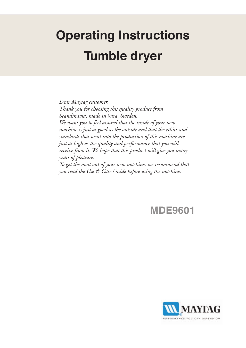 Maytag MDE9601 User Manual | 28 pages
