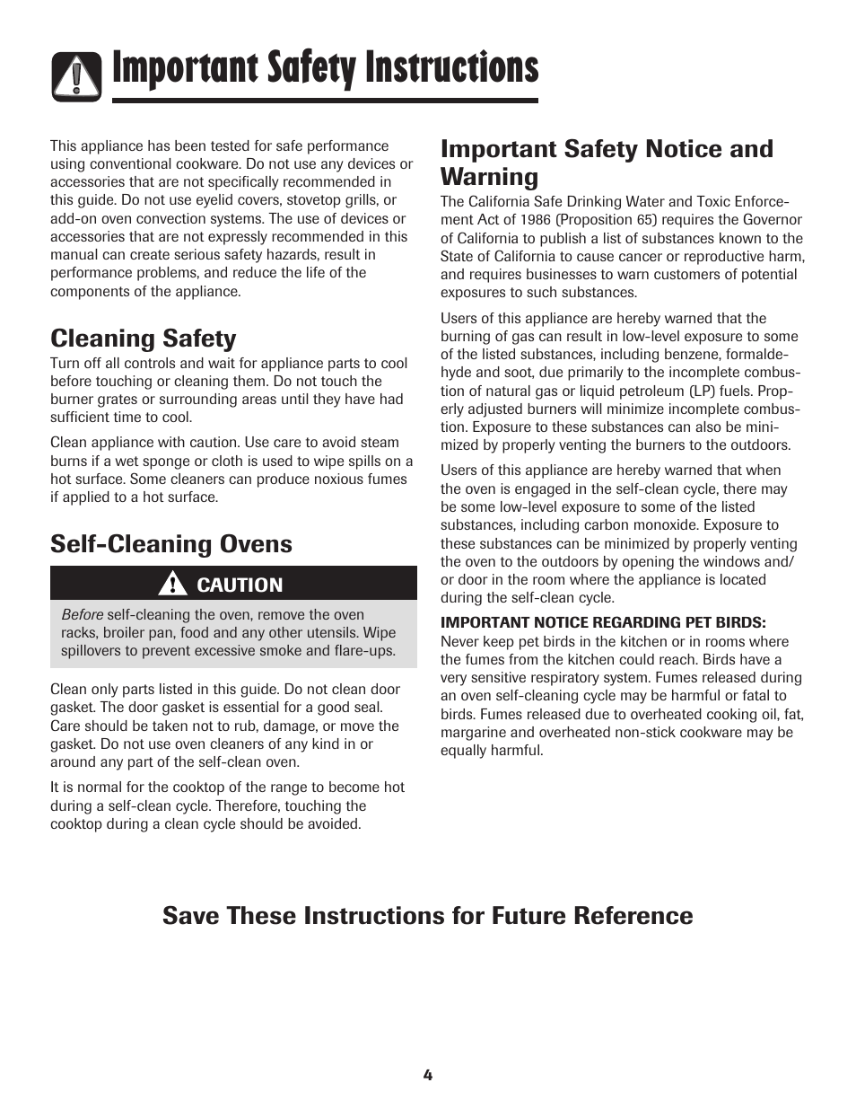 Important safety instructions, Cleaning safety, Save these instructions for future reference | Maytag MGR6751BDW User Manual | Page 5 / 76
