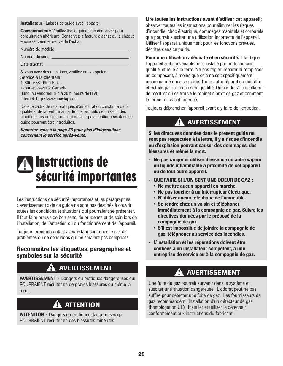 Instructions de sécurité importantes | Maytag MGR5775QDW User Manual | Page 30 / 84