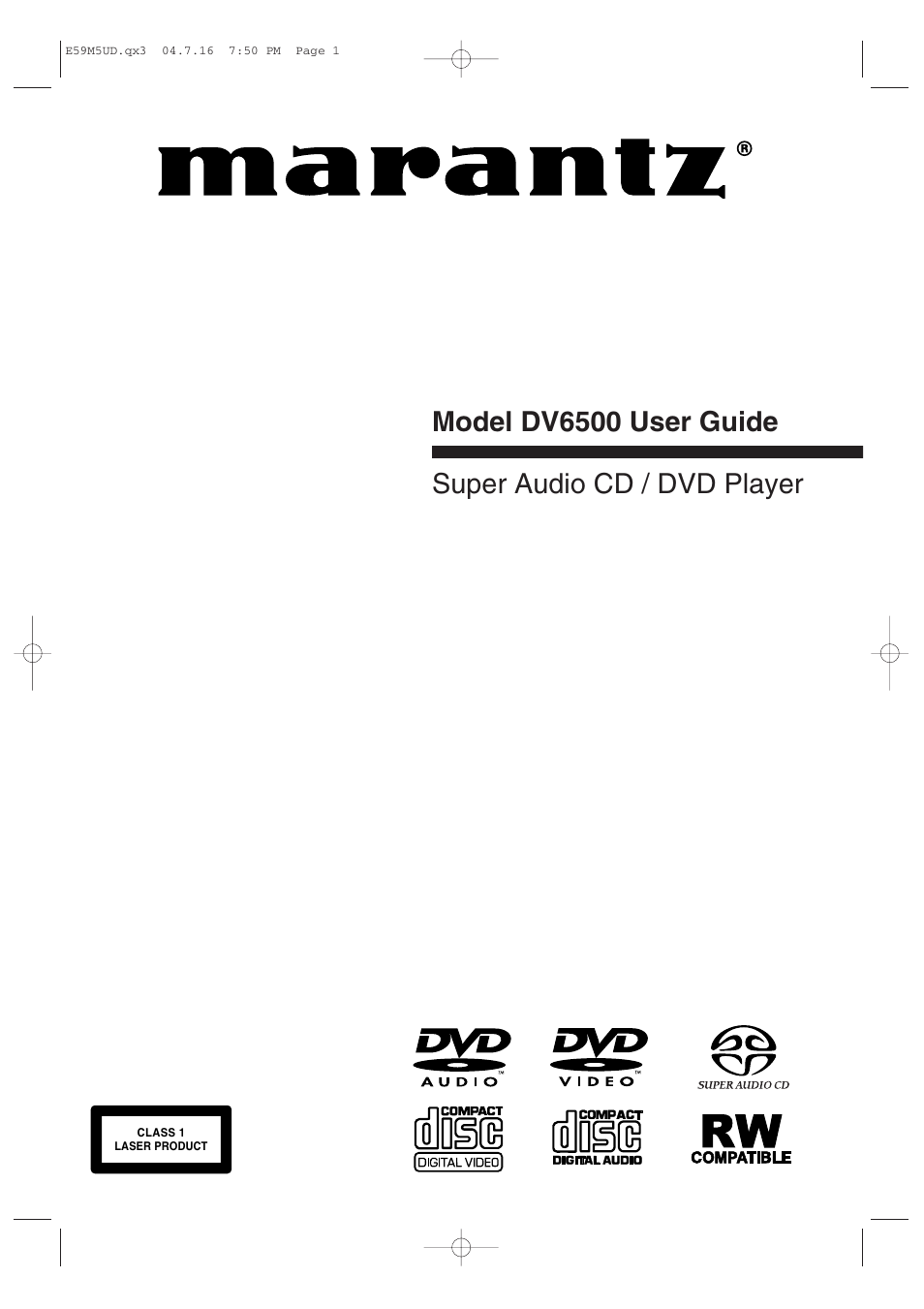 Marantz DV6500 User Manual | 32 pages