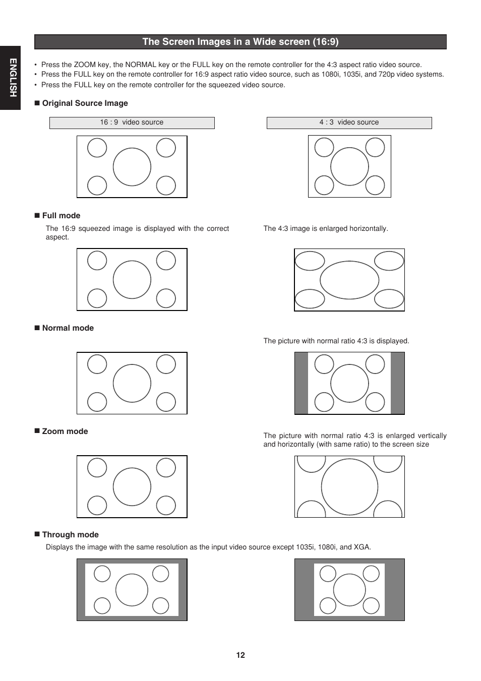 The screen images in a wide screen (16:9) | Marantz VP-12S1s User Manual | Page 16 / 30