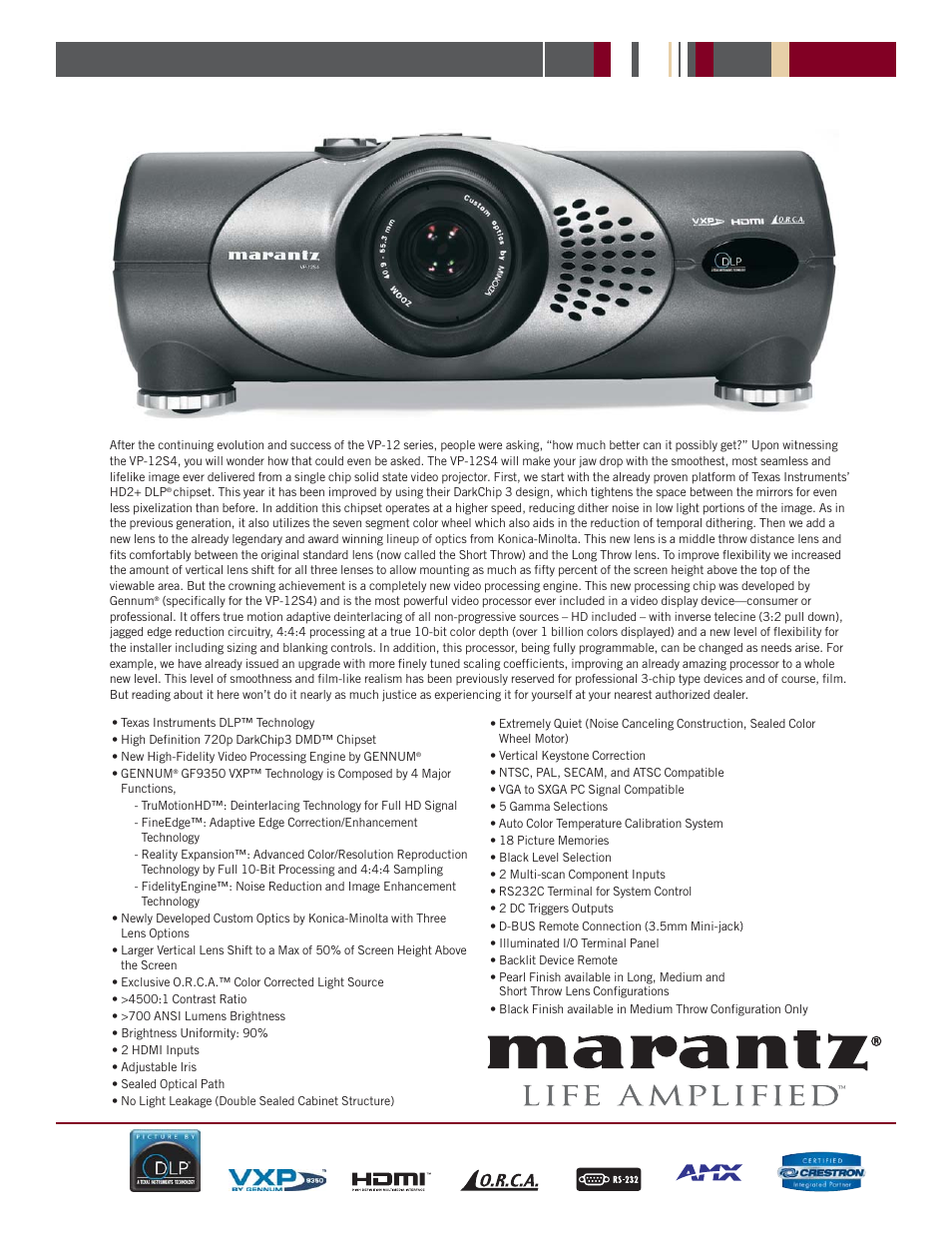 Marantz VP-12S4 User Manual | 2 pages