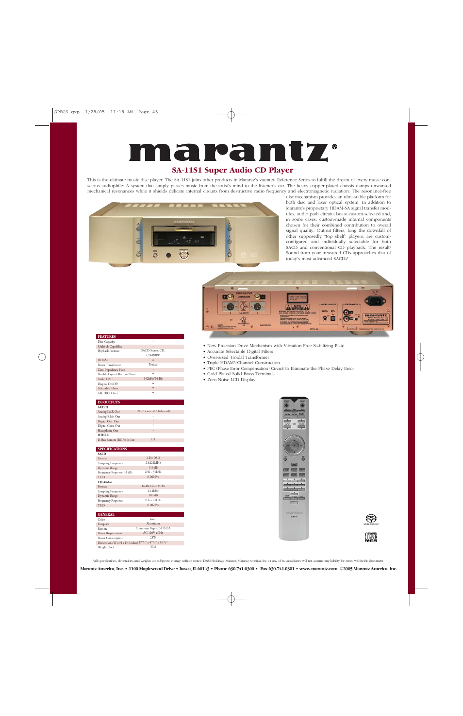 Marantz Reference Series SA-11S1 User Manual | 1 page