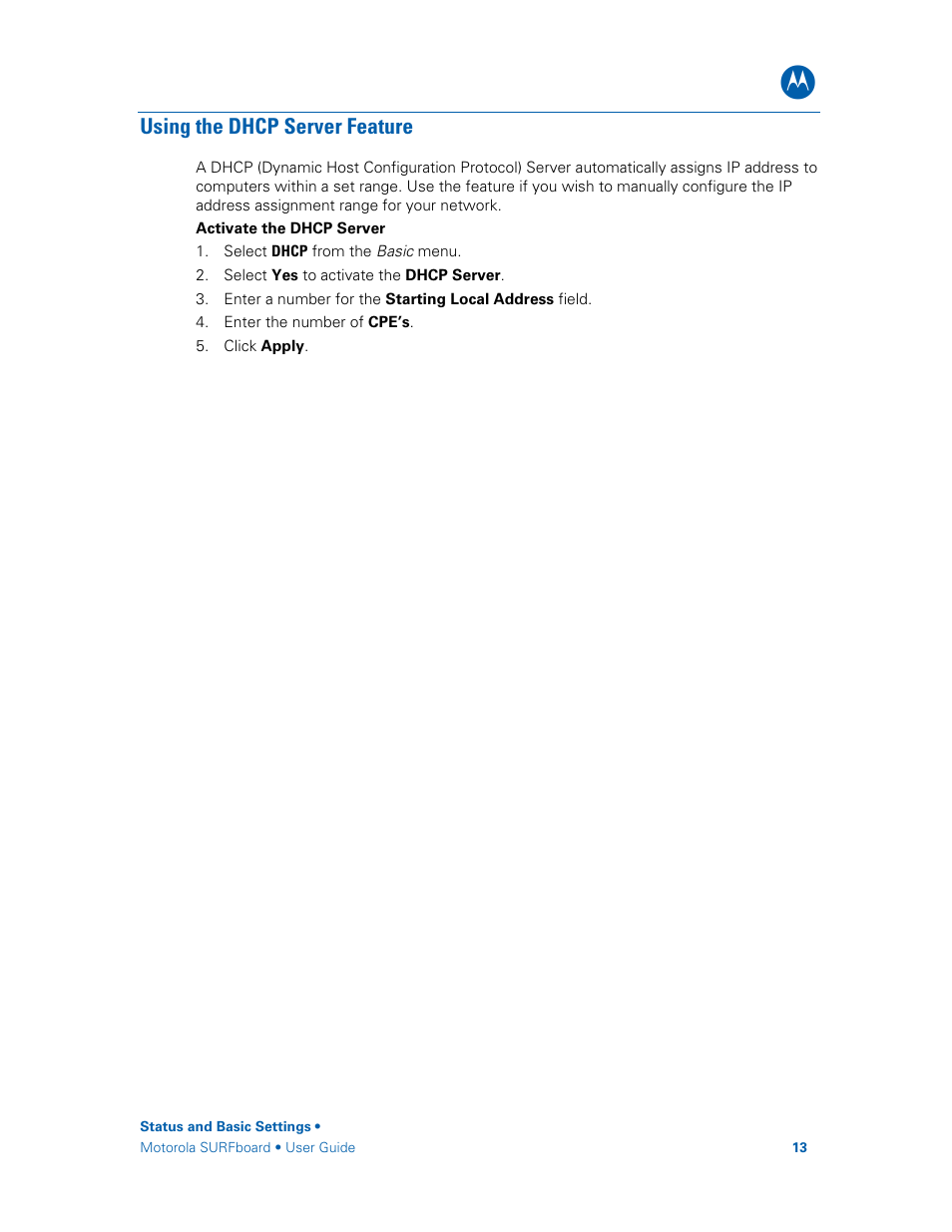 Using the dhcp server feature | Motorola SURFboard SBG6580 Series User Manual | Page 21 / 36