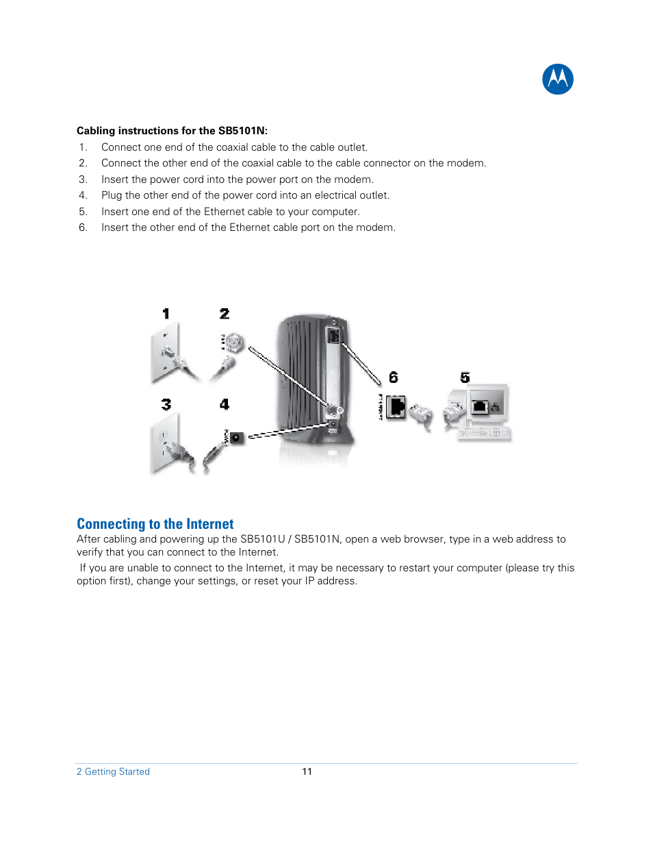 Connecting to the internet | Motorola SB5101N DOCSIS 2.0 Cable  Modem User Manual | Page 11 / 16
