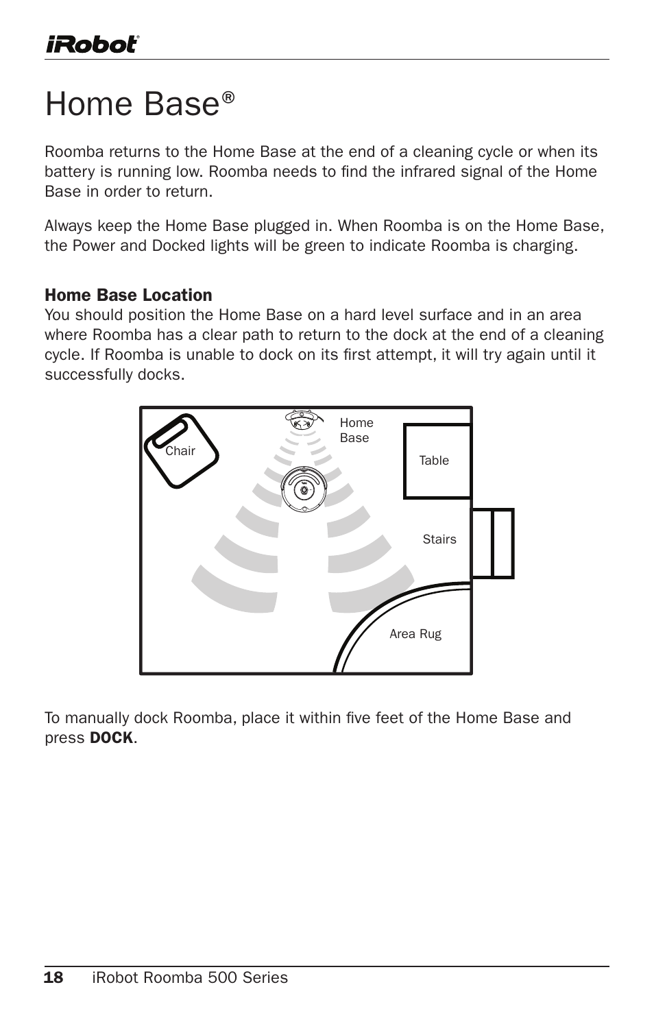 Home base | iRobot Roomba 500 Series User Manual | Page 18 / 28