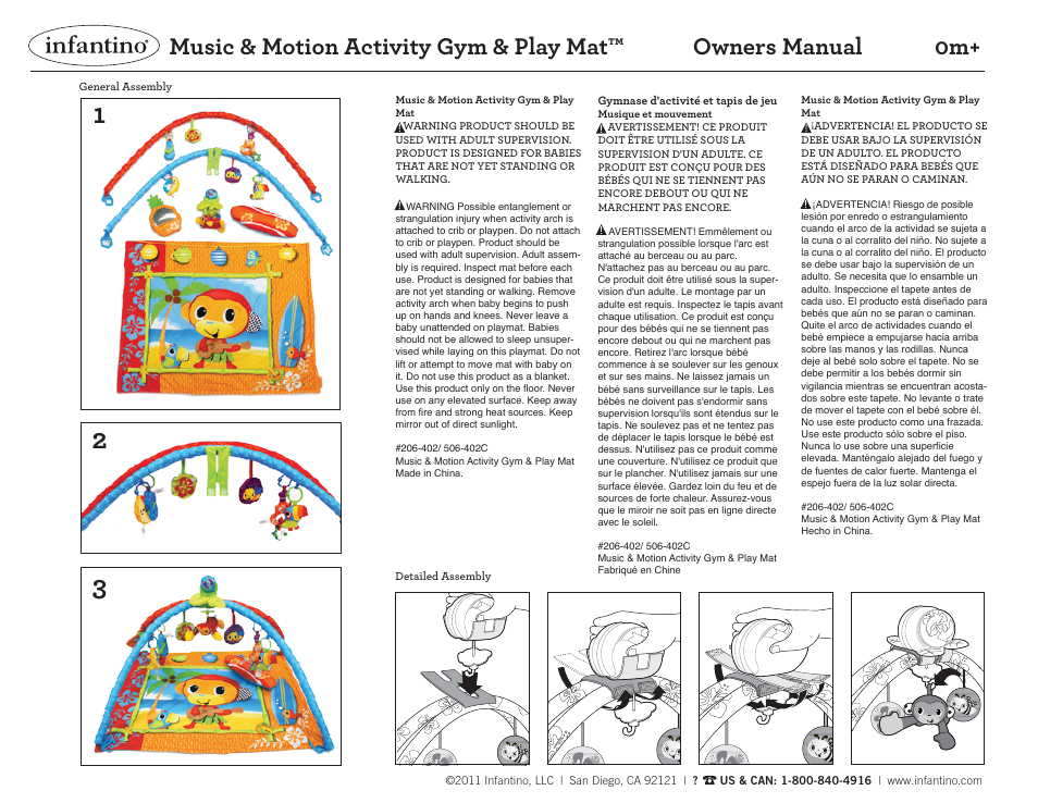 Infantino Music & Motion Activity Gym & Play Mat 206-402 User Manual | 1 page